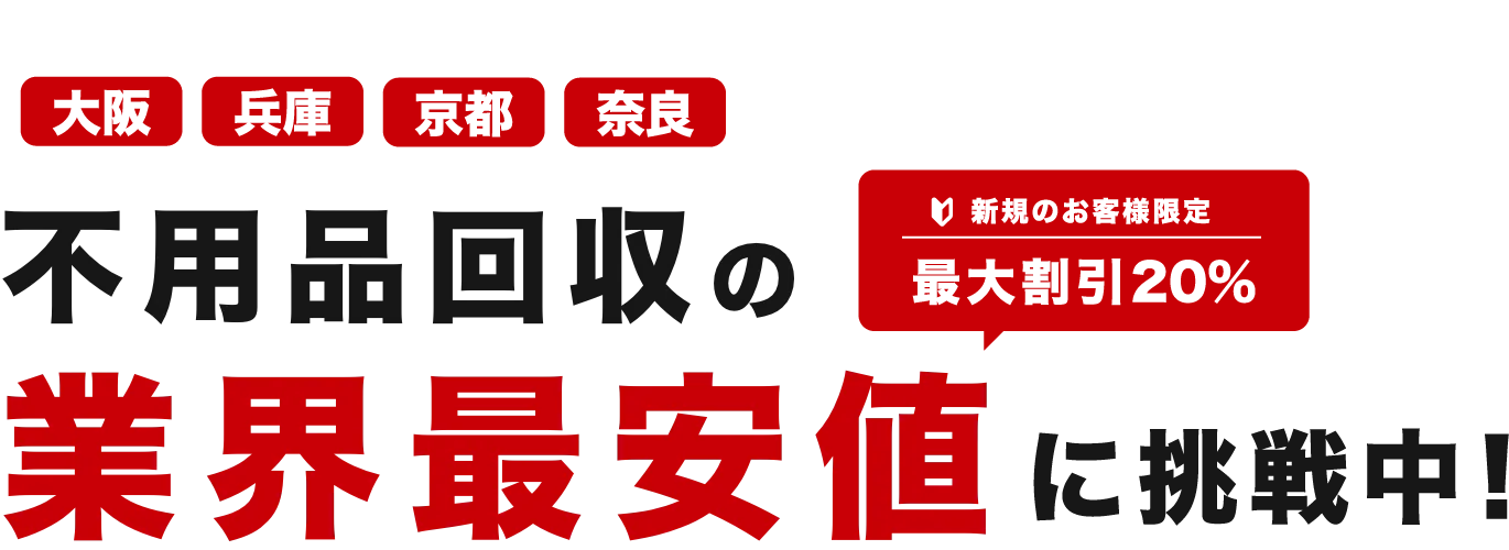 大阪・兵庫・京都エリア実績No.1 不用品回収の業界最安値挑戦中！